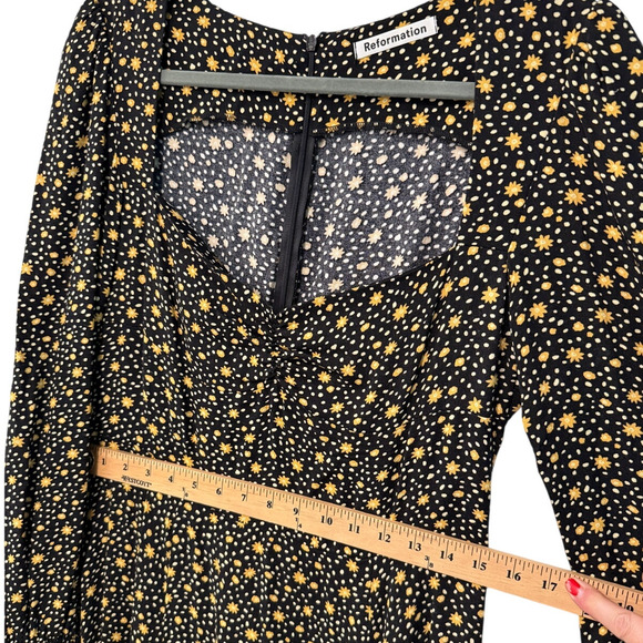 NEW! Reformation 10 Daisy Hunt Midi Dress Long Sleeve Dark Floral Black Yellow - Picture 8 of 9